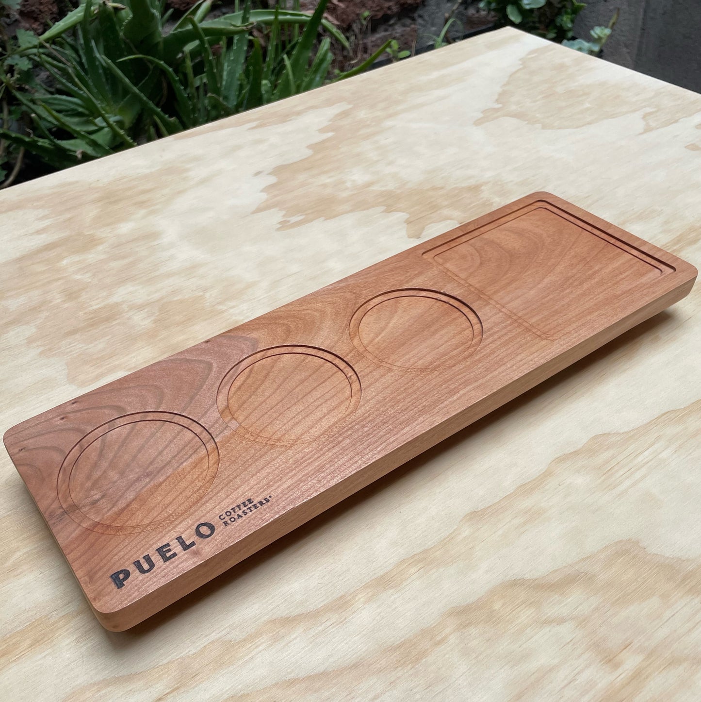 Bandeja 3 Posavasos de Exhibición para Cafetería para 3 Tazas | con Logo Grabado | 38x13,5 cm