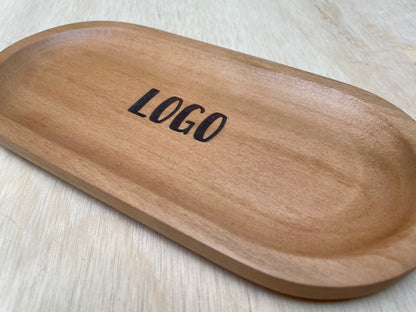 Bandeja Ovalada de Roble | con Grabado de Logo | 25 x 12 cm