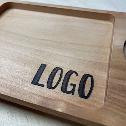 Bandeja de servicio de Roble con 2 posavasos  | con grabado personalizado | 35 x 13,5 cm
