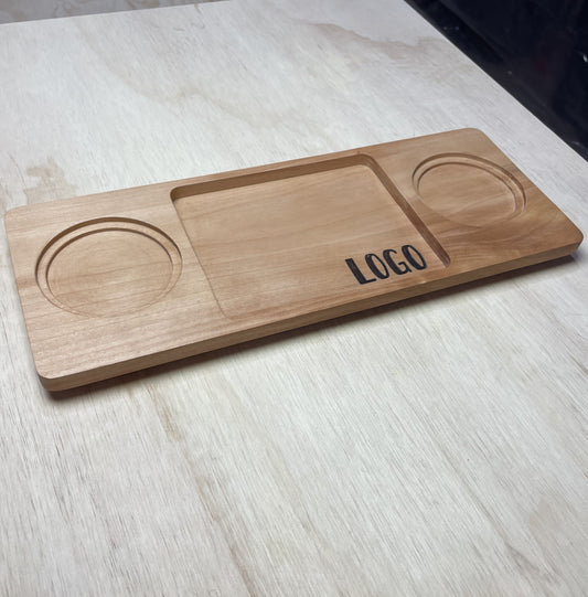 Bandeja de servicio de Roble con 2 posavasos  | con grabado personalizado | 35 x 13,5 cm