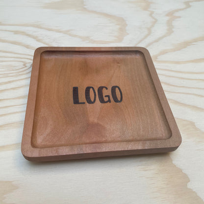 Bandeja Platillo de Roble para Cafeterías | con Logo de Marca Grabado | 13,5x13,5 cm
