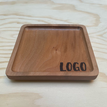 Bandeja Platillo de Roble para Cafeterías | con Logo de Marca Grabado | 13,5x13,5 cm